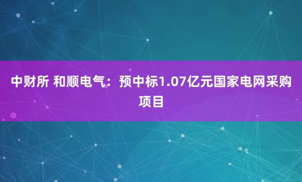 中财所 和顺电气：预中标1.07亿元国家电网采购项目
